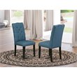 Pemberly Row Set of 2 High Back Linen Fabric Dining Chairs in Black/Blue