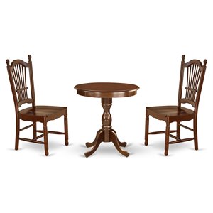 Pemberly Row 3-Piece Wooden Round Dining Set with Chairs in Mahogany
