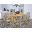 Pemberly Row Vancouver 9-Piece Oak Dining Set with Dark Khaki Upholstery