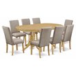 Pemberly Row Vancouver 9-Piece Oak Dining Set with Dark Khaki Upholstery
