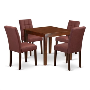 Pemberly Row 5-Piece Square Dining Set in Mahogany/Burgundy Wood & Faux Leather