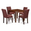 Pemberly Row 5-Piece Square Dining Set in Mahogany/Burgundy Wood & Faux Leather