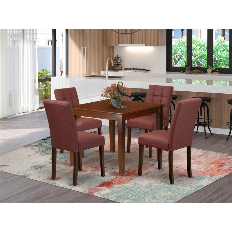 Pemberly Row 5-Piece Square Dining Set in Mahogany/Burgundy Wood & Faux Leather