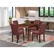 Pemberly Row 5-Piece Square Dining Set in Mahogany/Burgundy Wood & Faux Leather