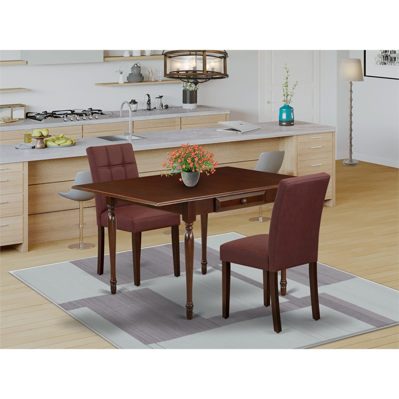 Pemberly Row 3-Piece Drop-Leaf Wood Dining Set in Mahogany and Burgundy