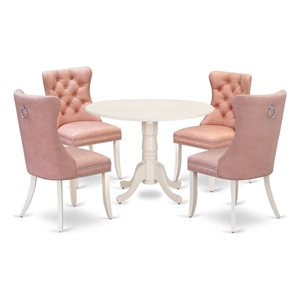 Pemberly Row 5-Piece Rubberwood Round Drop-Leaf Dining Set in White/Beige