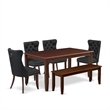 Pemberly Row 6-Piece Dining Set with Rubberwood and Faux Leather in Mahogany