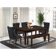 Pemberly Row 6-Piece Dining Set with Rubberwood and Faux Leather in Mahogany