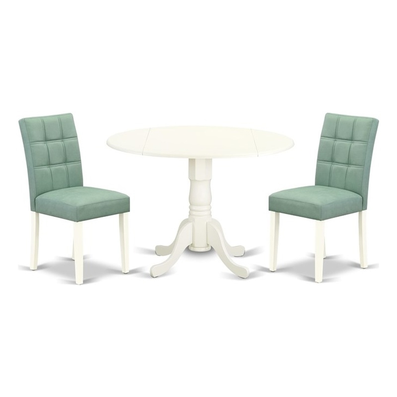 Pemberly Row 3-Piece Wood Dining Set in Linen White and Willow Green