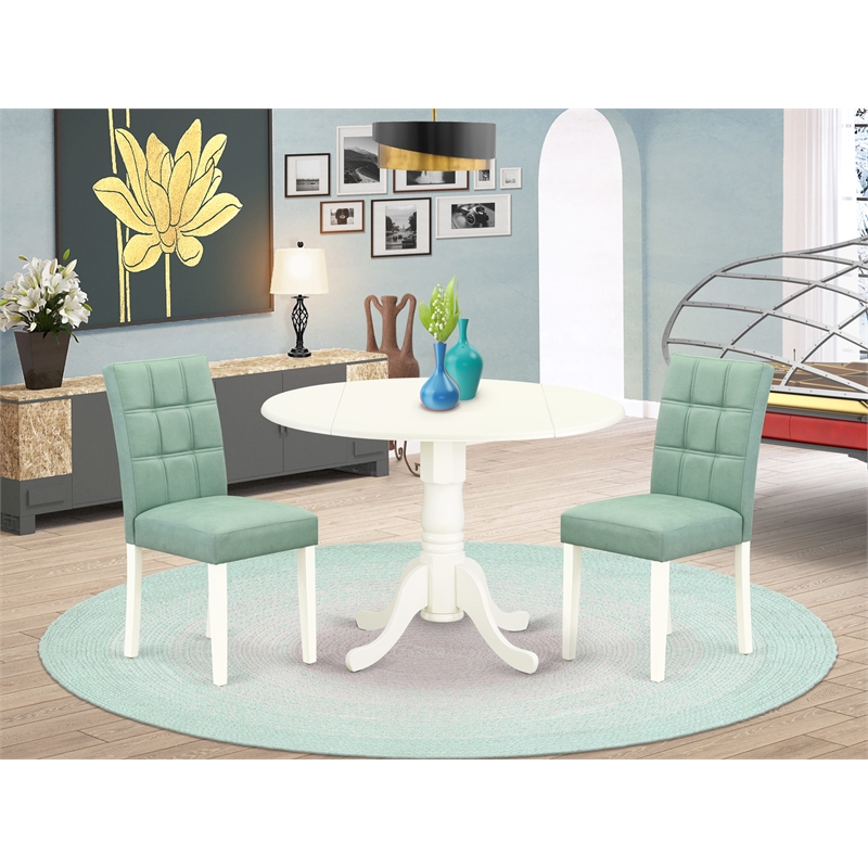 Pemberly Row 3-Piece Wood Dining Set in Linen White and Willow Green