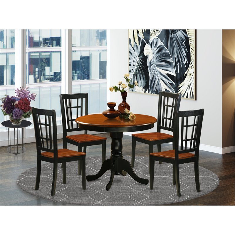 Pemberly Row Antique 5-Piece Dining Set in Black and Cherry Wood Finish