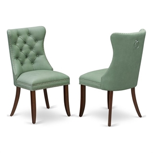 Pemberly Row Faux Leather Parson Dining Chair Set of 2 Willow Green Rubberwood