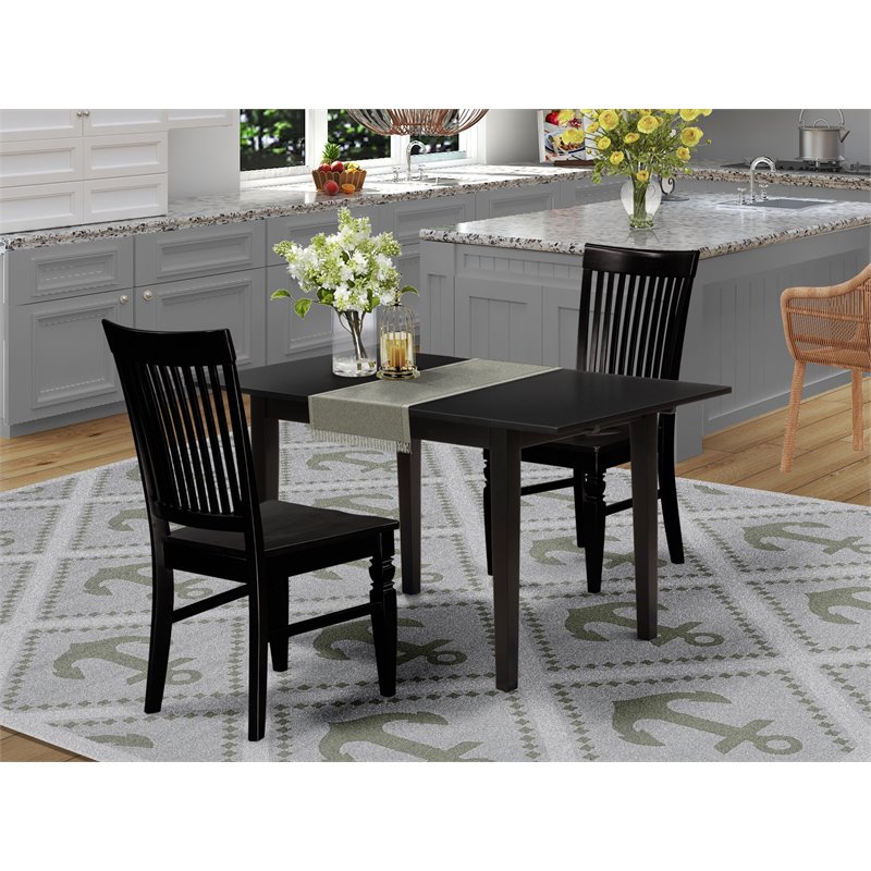 Pemberly Row Norfolk 3-Piece Dining Set with Wood Seat in Black Finish
