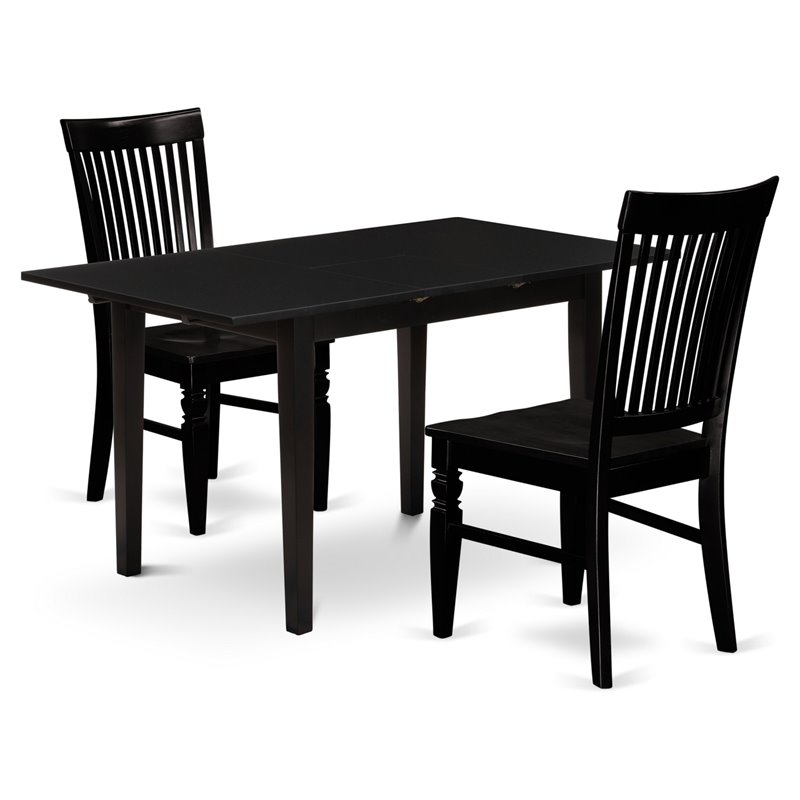 Pemberly Row Norfolk 3-Piece Dining Set with Wood Seat in Black Finish