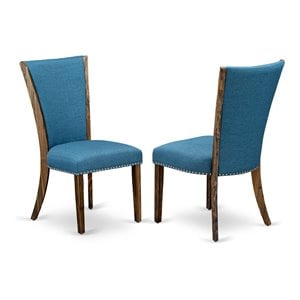 Pemberly Row Set of 2 Fabric Upholstered Dining Chairs in Brown/Blue