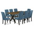 Pemberly Row 9-Piece Dining Table Set in Wire Brushed Black and Mineral Blue