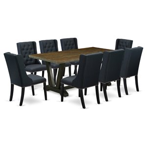 Pemberly Row 9-Piece Wood Kitchen Set in Distressed Jacobean and Black