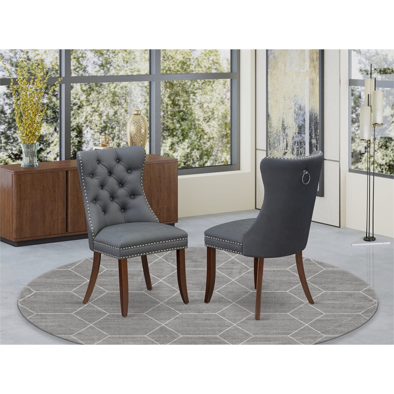 Pemberly Row Parson Dining Chairs in Faux Leather Platinum Gray (Set of 2)