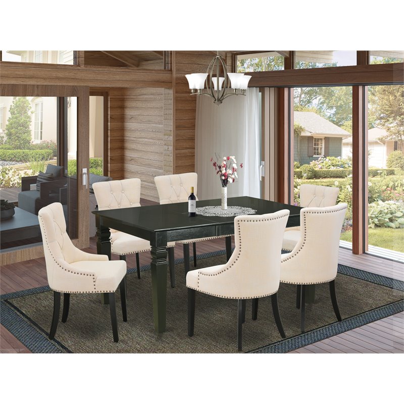Pemberly Row 7-Piece Rubberwood Dining Set in Black and Light Beige