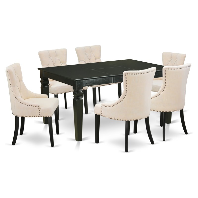 Pemberly Row 7-Piece Rubberwood Dining Set in Black and Light Beige