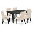 Pemberly Row 7-Piece Rubberwood Dining Set in Black and Light Beige