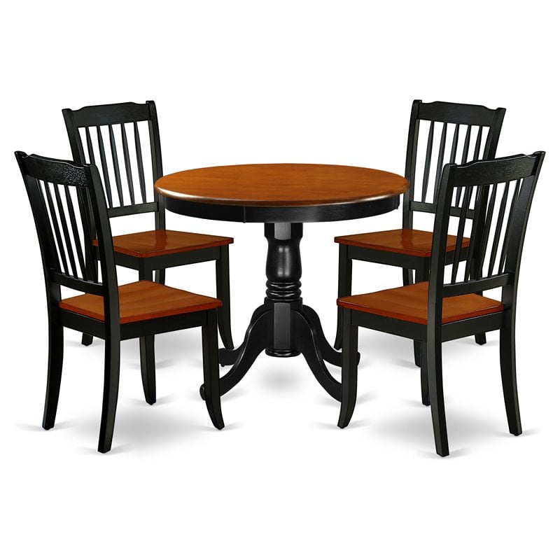 Pemberly Row 5-Piece Wood Dining Set w/ Slatted Chairs in Black/Cherry