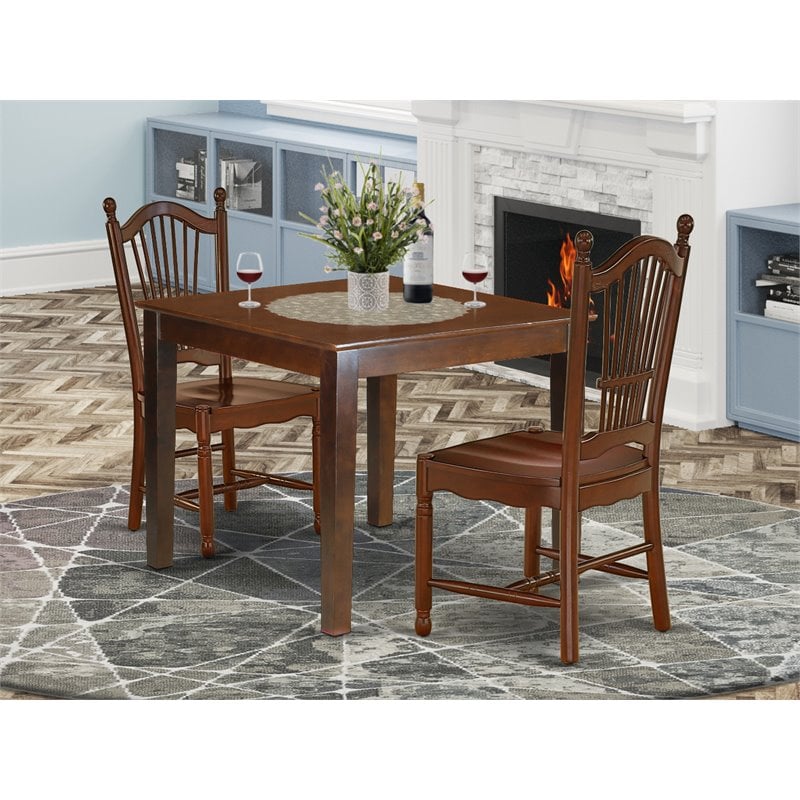Pemberly Row Oxford 3-Piece Wood Dining Table and Chair Set in Mahogany