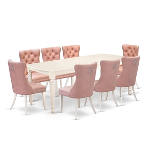Pemberly Row 9-Piece Kitchen Table Set with Butterfly Leaf in Linen White