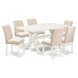Pemberly Row X-Style 7-Piece Wood Dining Set in Black and Light Beige