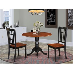 Pemberly Row 3-Piece Drop Leaf Wood Kitchen Table Set in Black and Cherry