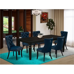 Pemberly Row 7-Piece Dining Table Set in Black with Navy Blue Upholstery