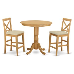 Pemberly Row 3-Piece Oak Wood Round Pedestal Pub Table Set with Chairs