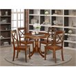 Pemberly Row 5-Piece Wood Dining Set in Mahogany with Linen White Seats