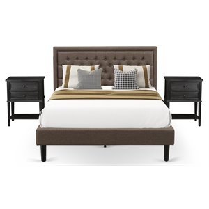 Pemberly Row 3-Piece Wood Queen Bedroom Set with Linen Headboard in Brown