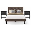Pemberly Row 3-Piece Wood Queen Bedroom Set with Linen Headboard in Brown