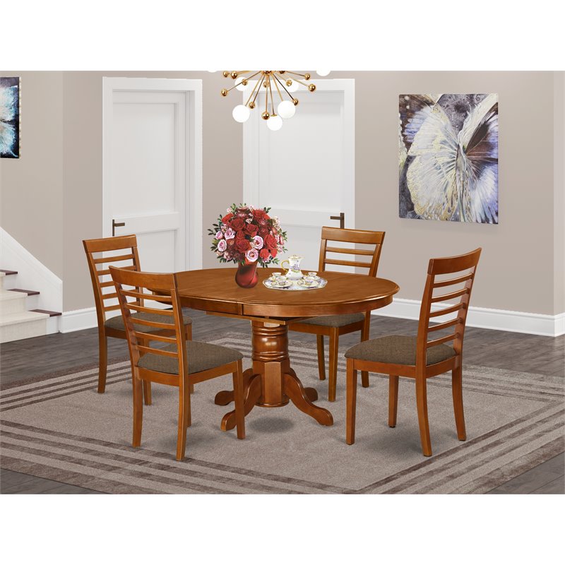 Pemberly Row 5-Piece Wooden Dining Table Set with Butterfly Leaf in Saddle Brown