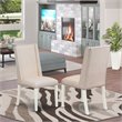 Pemberly Row Set of 2 Upholstered Fabric Dining Chairs in Linen White