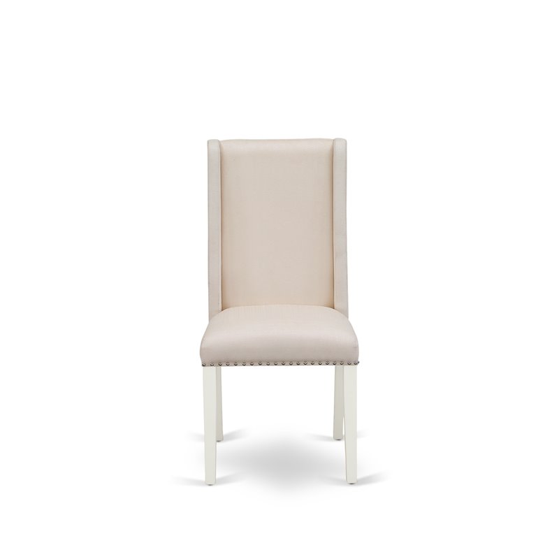 Pemberly Row Set of 2 Upholstered Fabric Dining Chairs in Linen White