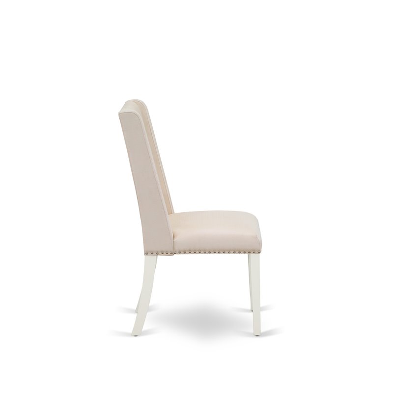 Pemberly Row Set of 2 Upholstered Fabric Dining Chairs in Linen White