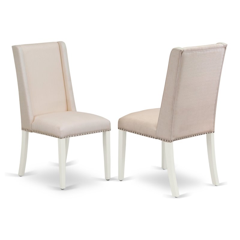 Pemberly Row Set of 2 Upholstered Fabric Dining Chairs in Linen White