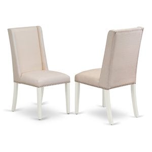 Pemberly Row Set of 2 Upholstered Fabric Dining Chairs in Linen White