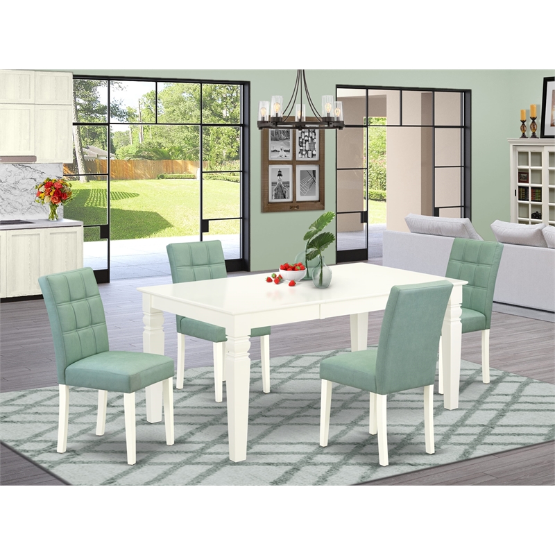 Pemberly Row 5-Piece Wood Dining Table Set in Linen White and Willow Green