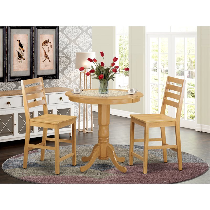 Pemberly Row 3-Piece Round Wood Dining Table Set with Oak Finish