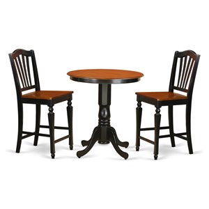 Pemberly Row 3-Piece Round Pedestal Counter Height Table Set in Black and Cherry