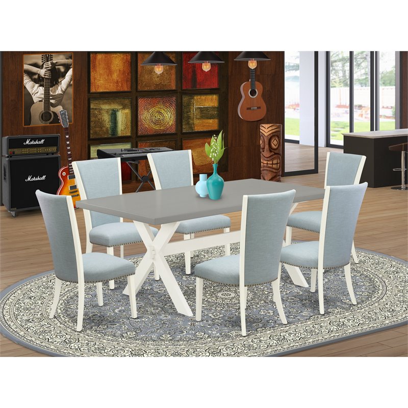 Pemberly Row 7-Piece Wood Dining Set with Cushion Chairs in White