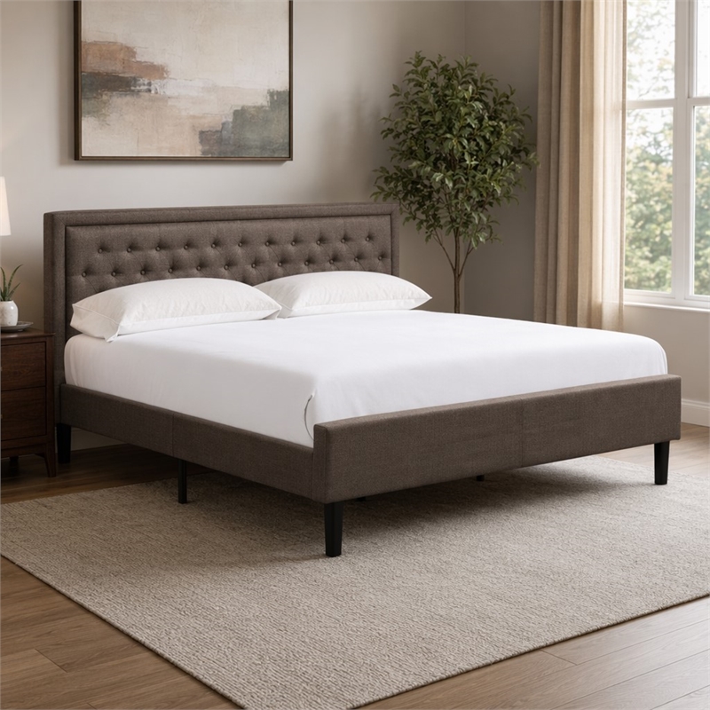 Pemberly Row King Upholstered Panel Bed in Brown and Engineered Wood