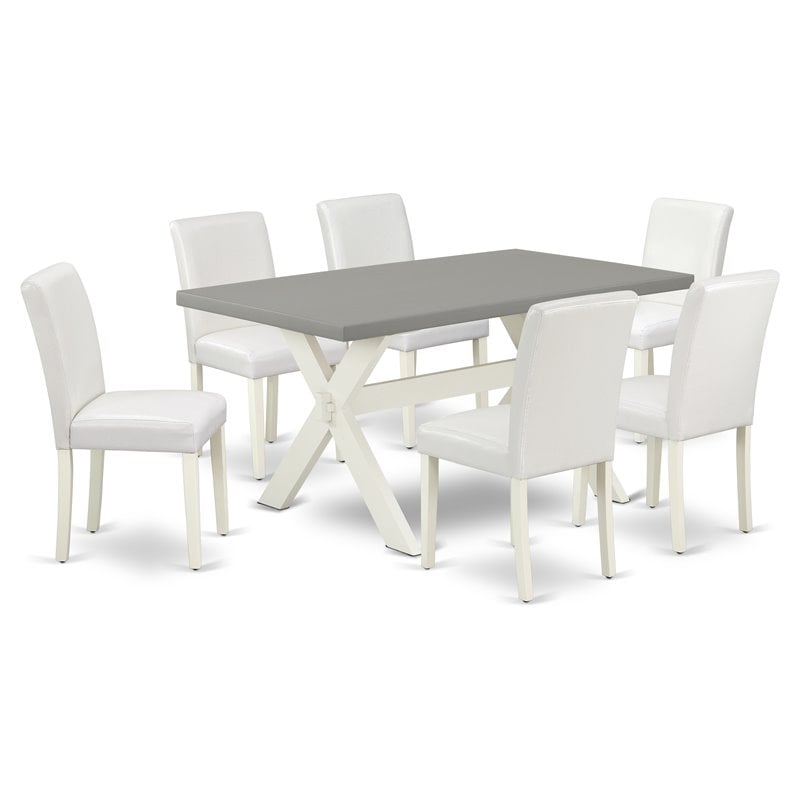 Pemberly Row 7-Piece Wood Dining Set in White and Cement Finish