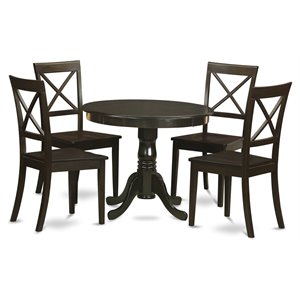 Pemberly Row Antique 5-Piece Round Wooden Dining Set Cappuccino Finish
