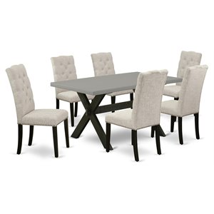 Pemberly Row 7-Piece Dining Set with X-Leg Table in Dark Brown Finish