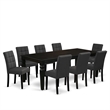 Pemberly Row 9-Piece Dining Set in Black and Dark Gray Rubber Wood